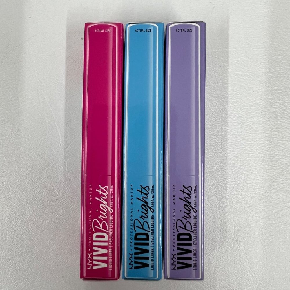 NYX Professional Makeup Vivid Brights Liquid Liner Eyeliner Blue Pink Lilac 3pk - Picture 2 of 5